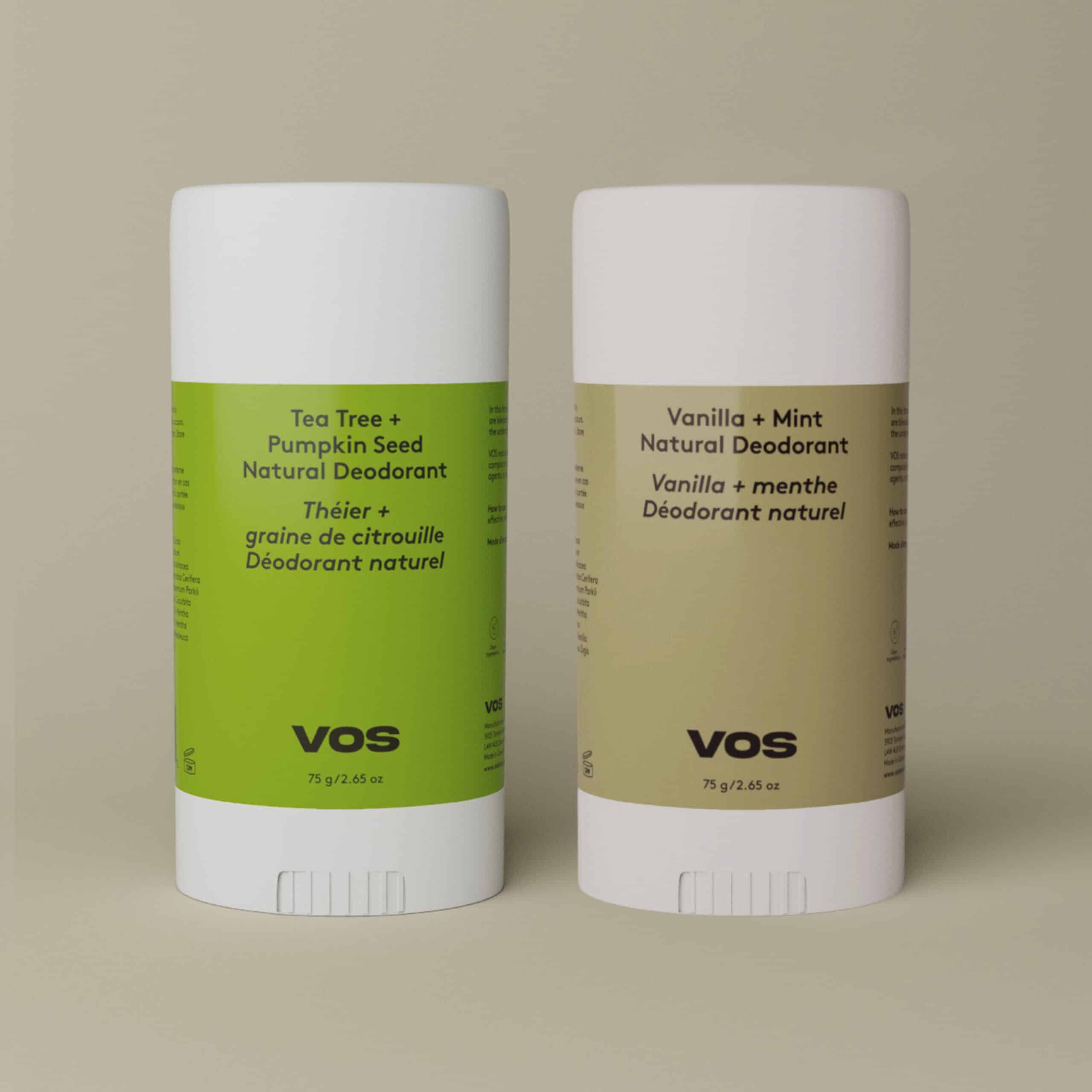 Natural deodorant duo showcased in minimalist packaging with a clean, modern aesthetic.